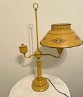 Vintage MCM Toleware 2 Arm Table Lamp Metal-Mustard Yellow-Milk Glass Diffuser