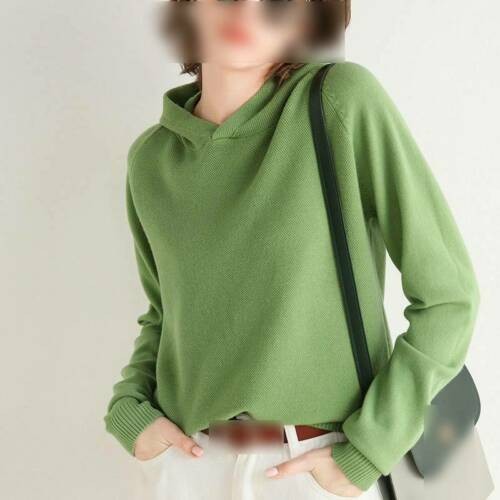 Sweater Women Winter Loose Hooded Solid Color Knitted Bottomed Pullover - Picture 2 of 19