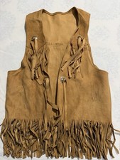 VTG 70s Brown Suede Leather Fringe Vest Retro Hippie BOHO Cowgirl Western XS