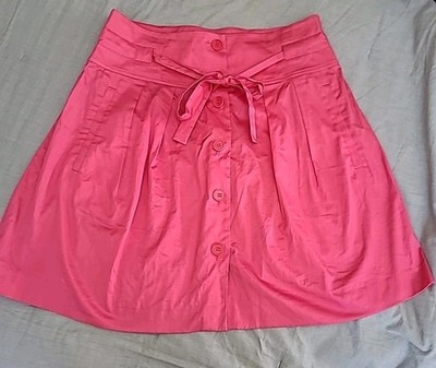 Theory Fuchsia Cotton Skirt Size 12 Pockets Tie Belt Mint 21 Inches Long