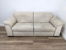 SOFA 3 Seater Natuzzi Cream Italian Leather Padded Arm Sectional FREE DELIVERY