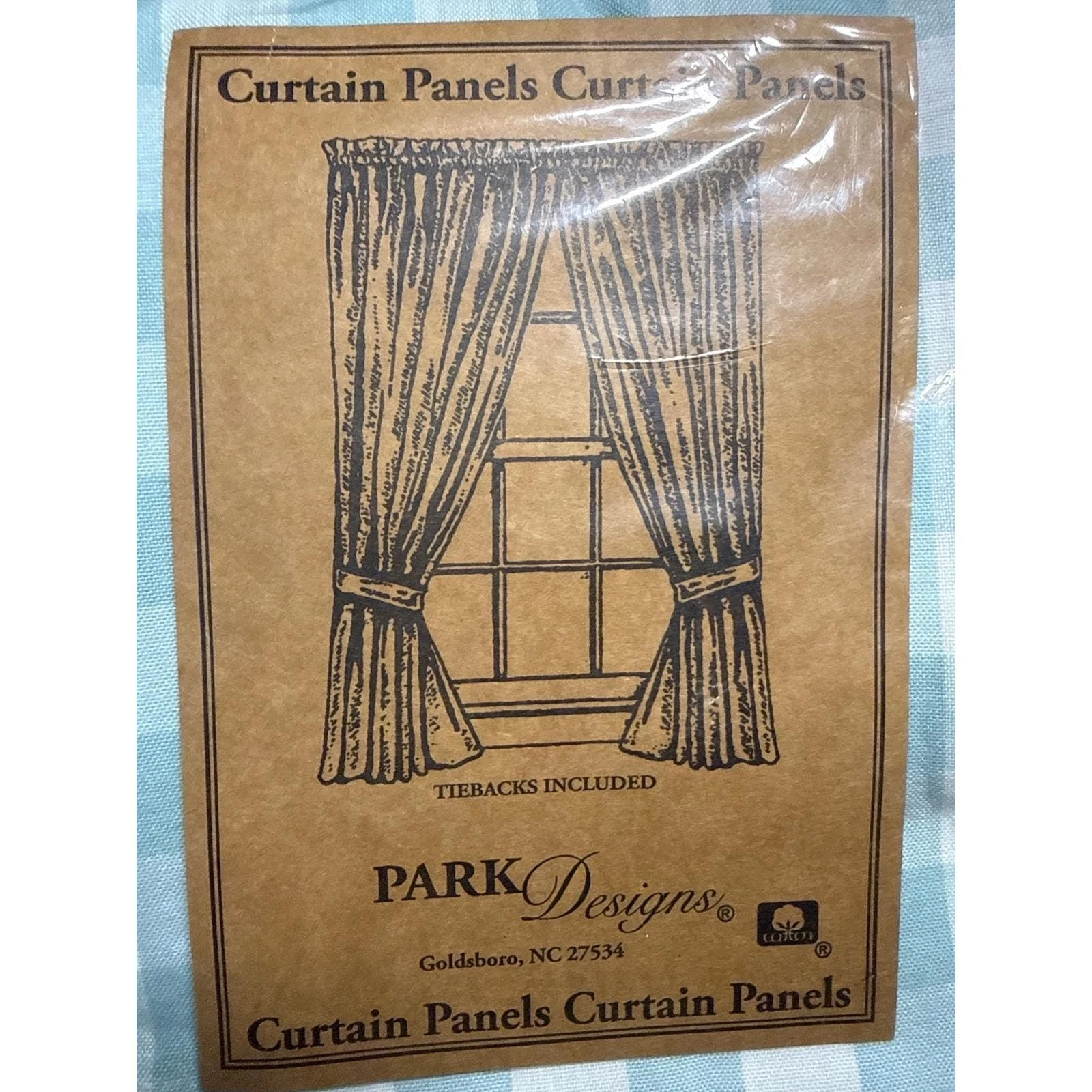 Park Designs Gingham Check Aqua Curtain Panels 72x63 One Pair Tiebacks Included