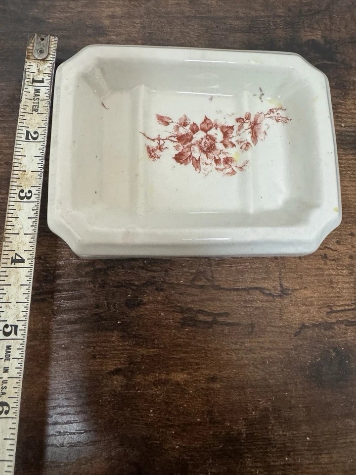 antique porcelain  Dividers Soap Dish Floral Transferware Pattern Free Ship - Image 2 of 4