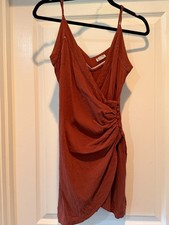 Free People Intimately Ruched Mini Faux Wrap Dress S Rust Bodycon Boho Beach