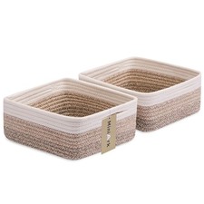 Small Square Shallow Baskets for Organizing, 9.7x9.7x4.3 Inch Rope Woven Stor...