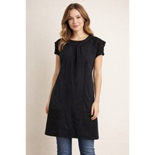Girls from Savoy Dress Womens Black Linen Blend Crochet Lace Trim Shift Mini