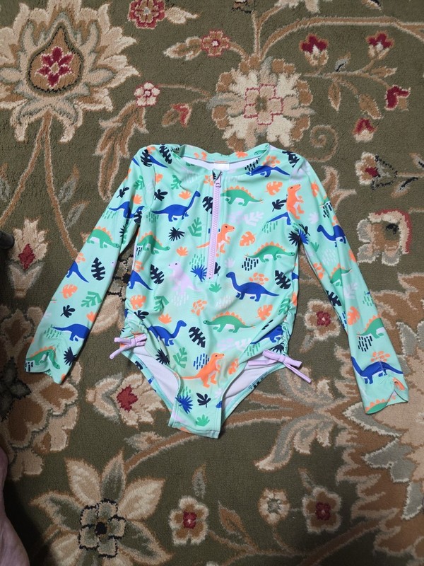 Sz 5T One Piece Long Sleeve zip Front With Ties Swim Suit