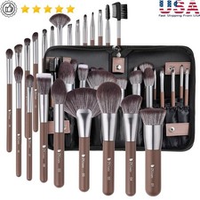 Foldable 22pcs Makeup Brush Set FSC Wood Handles Travel Cosmetic Bag Vegan New