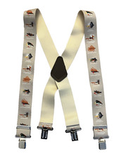 NEW SUSPENDER STORE TAN FLY FISHING 2" WIDE ELASTIC SUSPENDERS WITH CLIPS