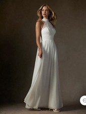 Azazie Halter Neck Wedding Dress with Custom Appliqués Size 8