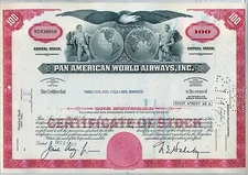 Pan American World Airways Stock Certificate Airline AM
