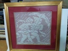 Quadro ad uncinetto filet con cornice