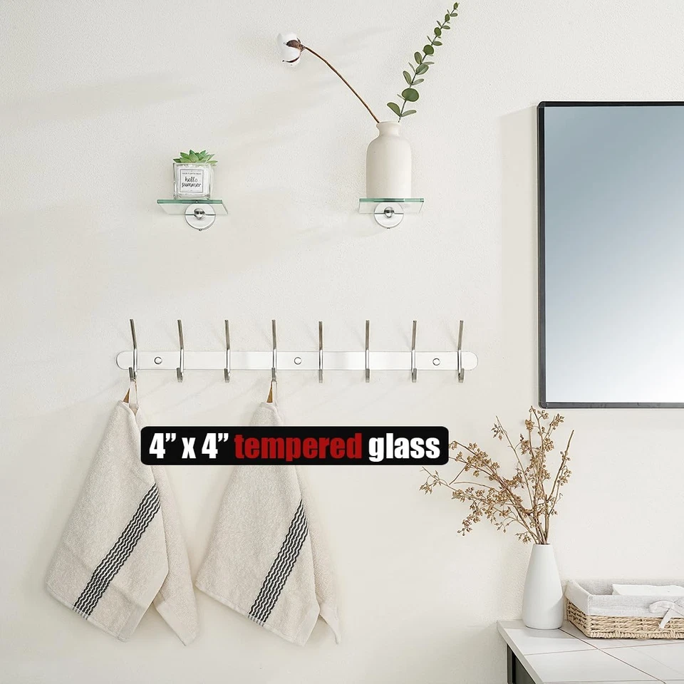 JQK Small Floating Glass Shelves Brushed, 4 Inch Display Ledges for Wall - Image 2 of 4