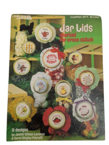 Vintage 1982 Leisure Arts Jar Lids Charted for Cross Stitch Pattern Leaflet 211