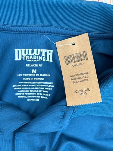 Duluth Trading Polo Shirt Mens Medium Blue Knuckledown Long Sleeve Performance - Picture 5 of 5