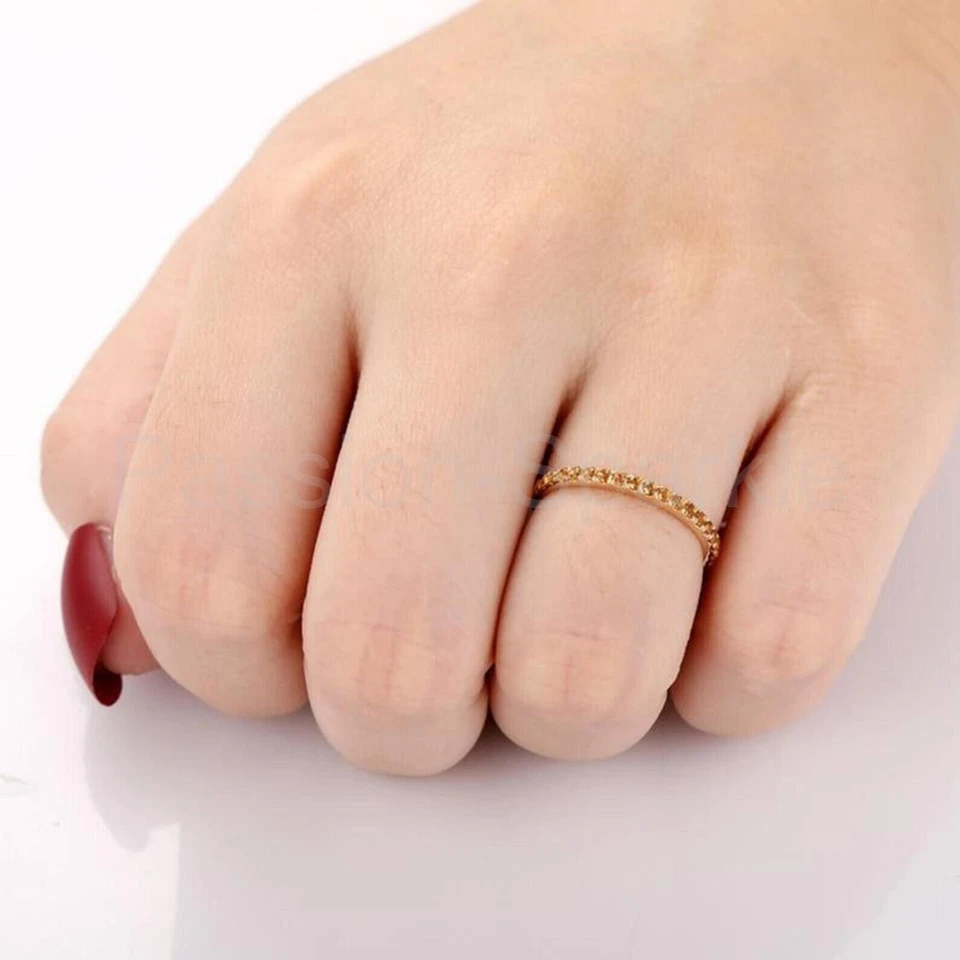 1ct Round Cut Natural Yellow Citrine Eternity Wedding Band 14K SOLID Rose Gold - Image 2 of 4