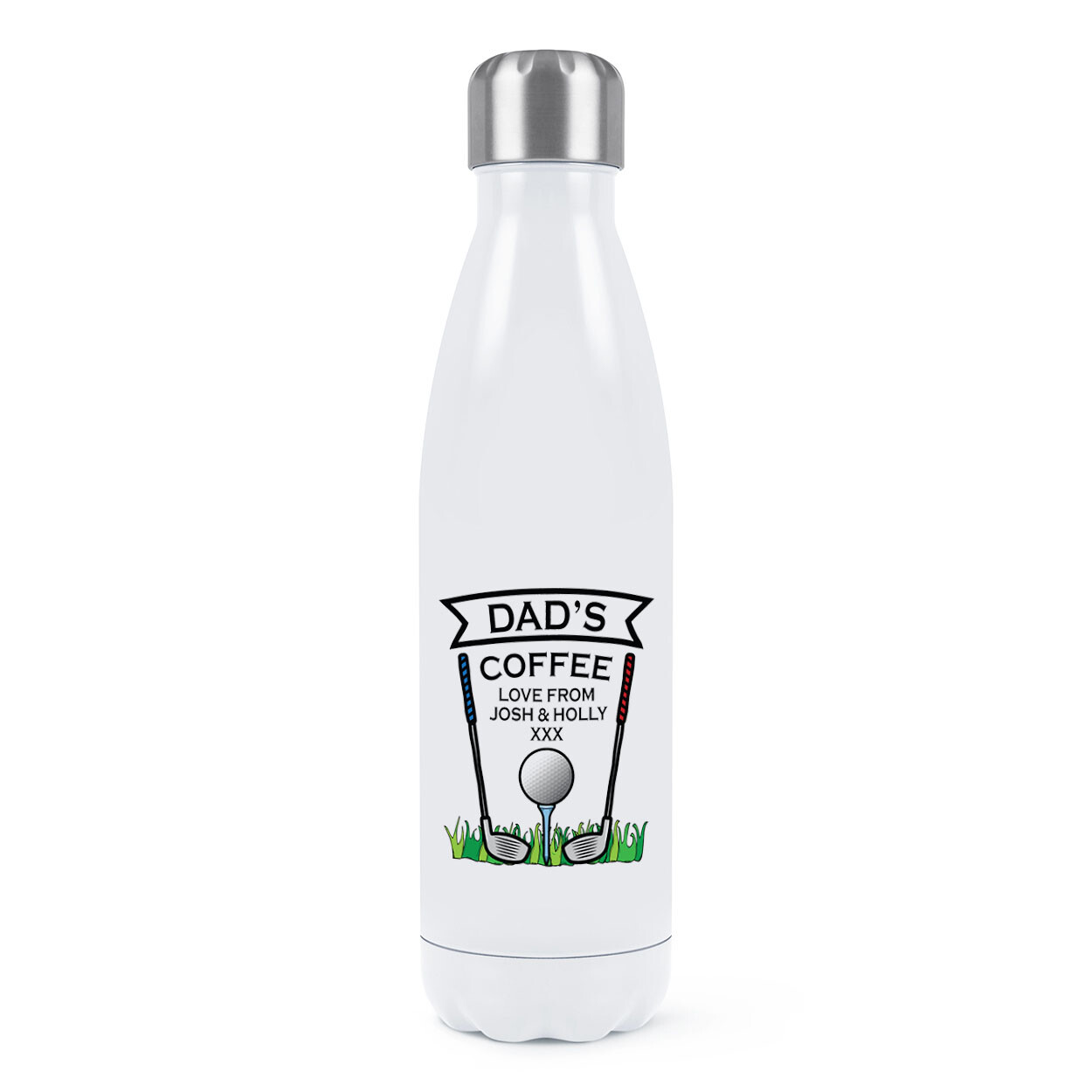 Personalised Golf Coffee Double Wall Water Bottle Dad Grandad Fathers Day