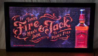Jack Daniels Tennessee Fire Whiskey Framed Lighted LED Sign 30x17''