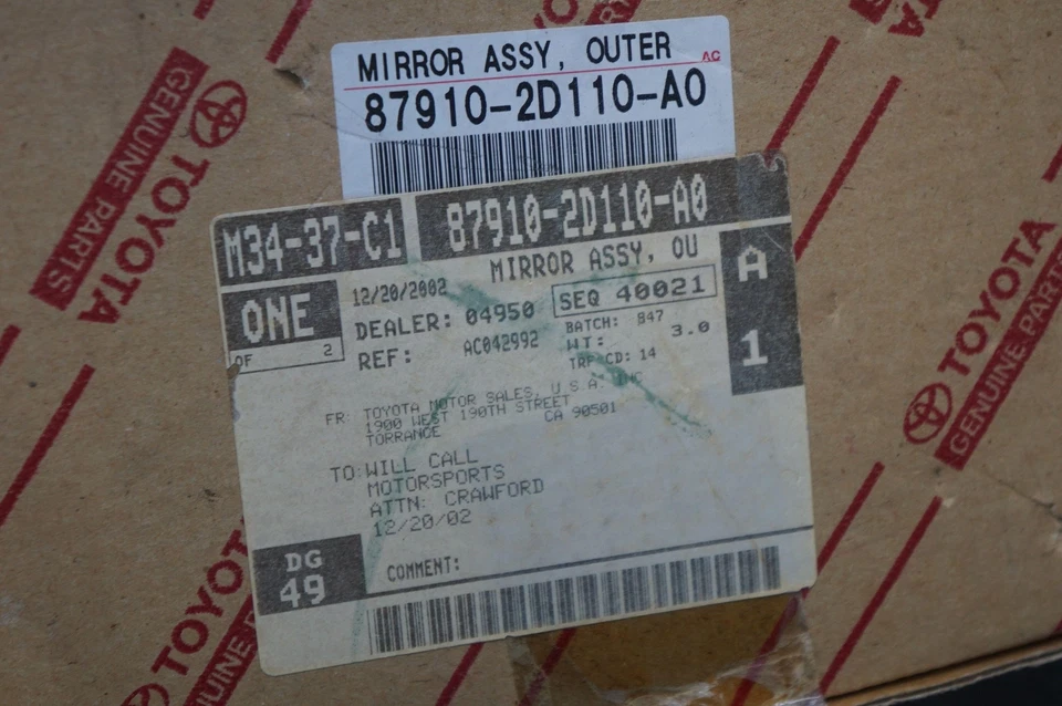 Nuevo espejo retrovisor puerta pasajero derecho blanco OEM 87910-2D110-A0 Toyota Celica 2000-2005 Foto 2 de 4