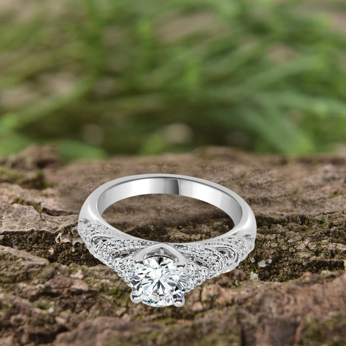 1.20 Carati Diamante Solitario Halo Filigrana Anello Fidanzamento
