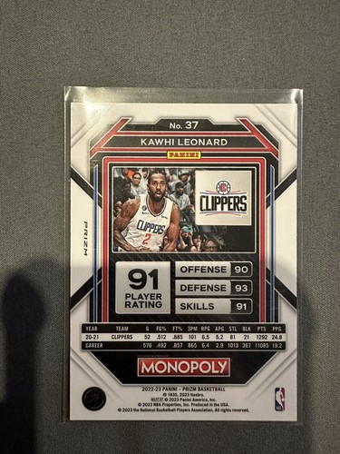 2022-23 Panini Prizm Monopoly Kawhi Leonard #37 Silver Holo LA Clippers - Picture 4 of 4