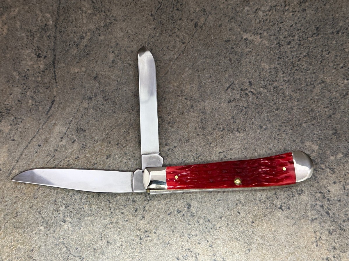 Case XX Dark Red Bone Peach Seed Jig Trapper Pocket Knife 6254 CS