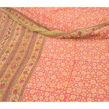 Sanskriti Vintage Sarees Pink Handblock Printed Pure Georgette Silk Sari Fabric
