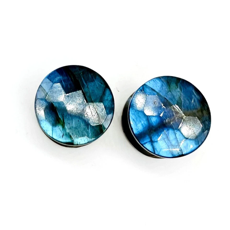 Tapones de corte facetado de labradorita azul natural, hechos a mano tamaño 3 mm a 20 mm Foto 4 de 4