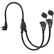 2FT Outdoor Power Extension Cord 2 Way Splitter - Black Flat Wall Plug Short