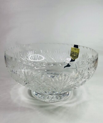 Vintage Scottish Made Edinburgh Kristall Obst Deko Schale mit Fuß und Etikett