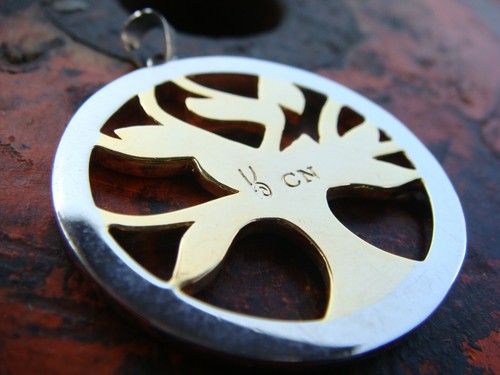 VINTAGE SILVER AND GOLD PLATE SWAROVSKI CRYSTAL TREE OF LIFE PENDANT - Picture 6 of 6
