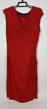 Vintage Lauren Ralph Lauren Dress Women's 4 Midi Cocktail Cap Sleeve Ruching Red