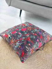 Black Large Floor Cushion Cover Cotton Velvet Bird Printed Design 75 cm x 75 cm