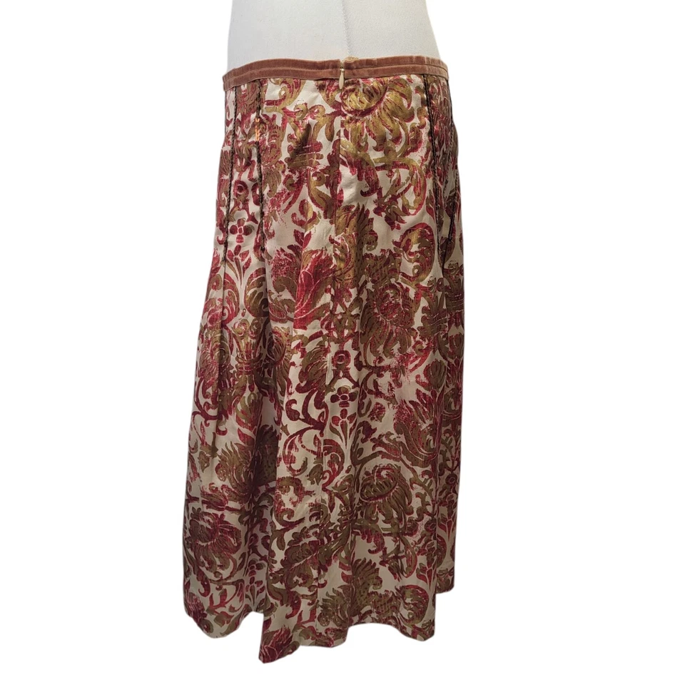 Schumacher Silk Skirt Bias Cut Summer Floral Pink Gold Zip Uk Women's XL W32 - Image 4 of 4