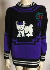 1990s Vintage NOS Symbolic Ricki Preppy Novelty Dog Puppy Oversize Sweater L