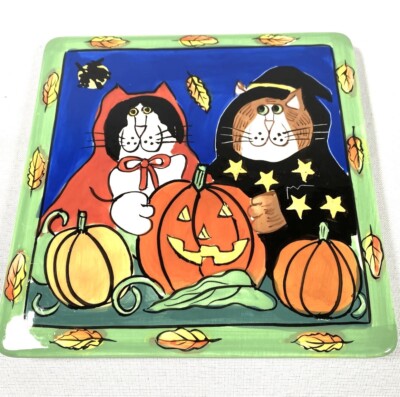 Catzilla Halloween Candace Reiter Cat Tile 2002 Scaredy Cats Spooky Collectible