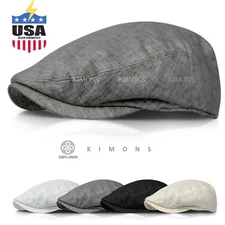 Gatsby Linen Ivy Hat Newsboy Cap Mens Golf Summer Sun Flat Visor Cabbie Unisex