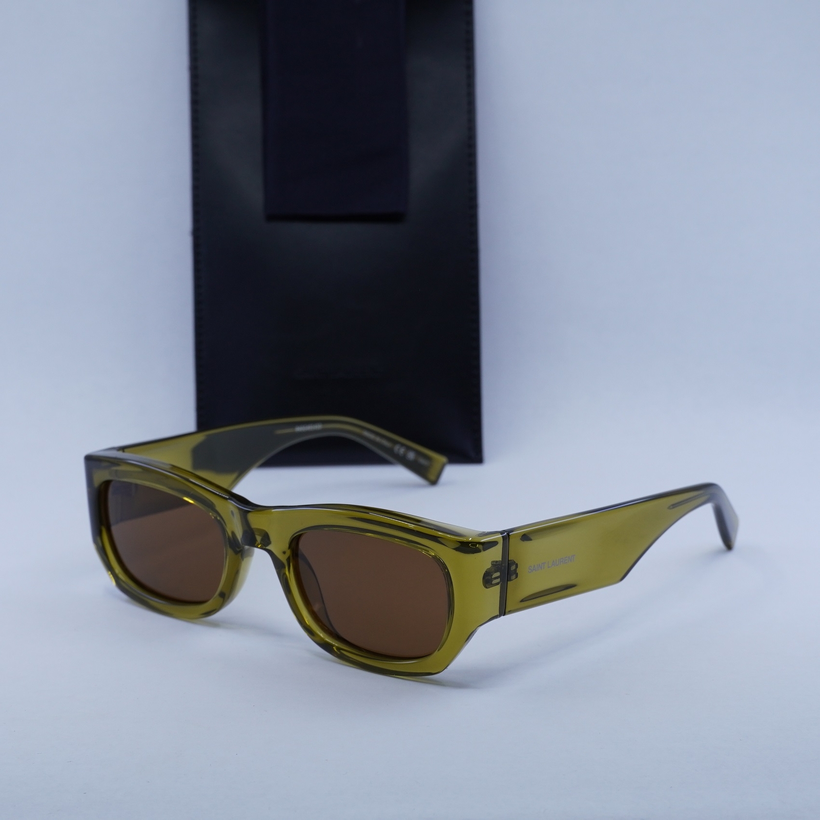 SAINT LAURENT SL713 004 Occhiali da Sole Trasparente Verde Acido Marrone 53 22 145 Nuovi...