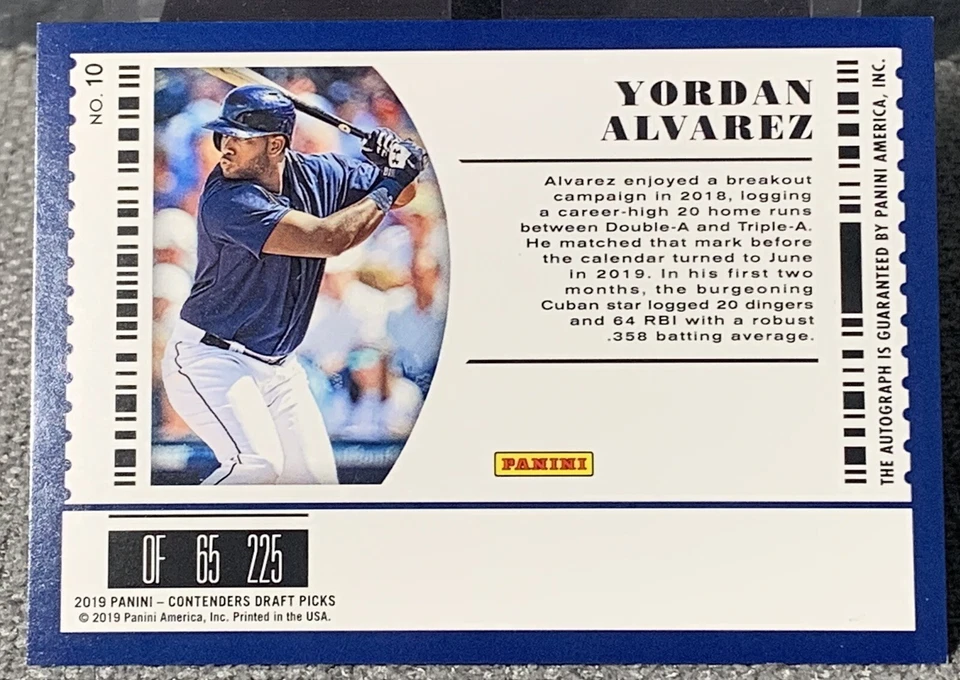 2029 Contenders Cracked Ice Prospect Ticket /23 Yordan Alvarez Rookie Auto RC - Image 2 of 2