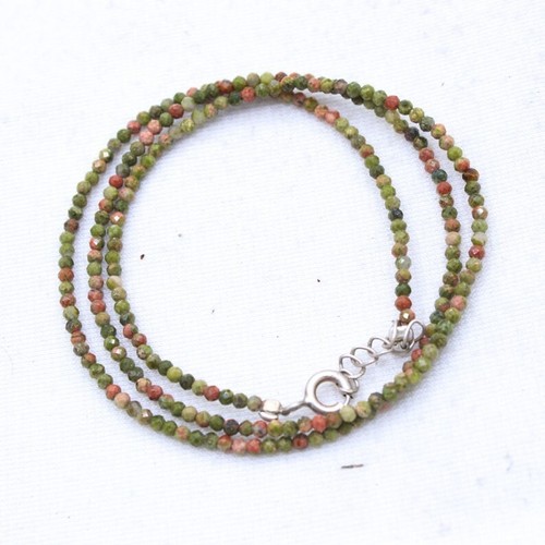 Green Unakite Faceted Round Gemstone Beads Women Choker Handmade Necklaces 18'' - Picture 16 of 19