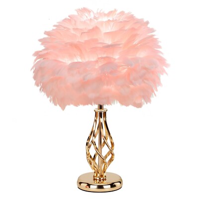 Feather Table Lamp with Unique Golden Spiral Cage Base - 3-Color Temperature ...