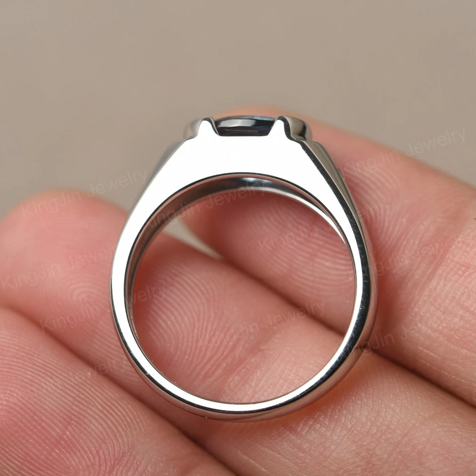 Овальная форма 8 x 6 мм Лондон синий топаз кольцо для мужчин простой обручальное кольцо серебро rin - Изображение 4 из 4