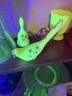 Fenton Custard Uranium Glass Bird Figurine Signed April Anderson UV Glow