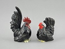 9942649 Figurine En Porcelaine Coq & Poule Noir Wagner & Apel H15Cm