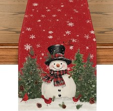Christmas Party Essential: Snowman Birds Table Runner, 13x72 Inch Durable Decor