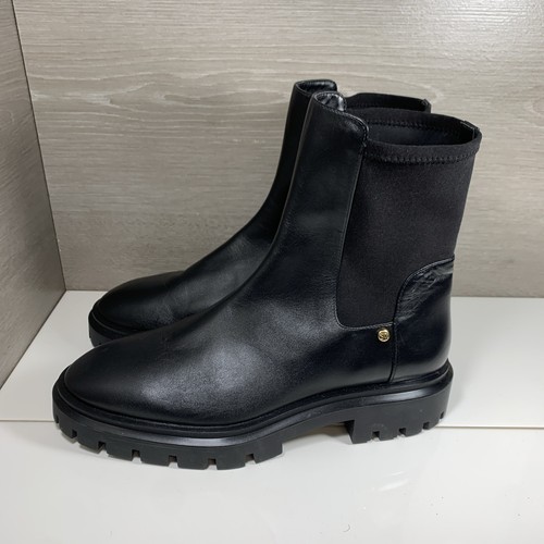 Stuart Weitzman Size 11B Black Leather Plain Toe Pull On Chelsea Boots Chunky - Picture 9 of 10