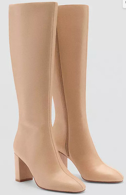 NEW MANGO MNG BEIGE HARRISON LEATHER TALL KNEE BOOTS SZ 39 US 8.5