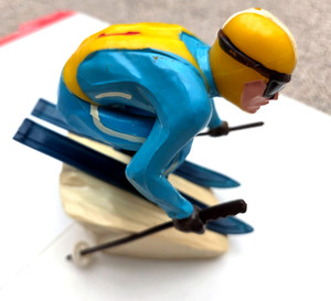 Vintage, 1970, Wilton Skier cake topper, 5.5" long, 3" wide, 5" tall, used, nice