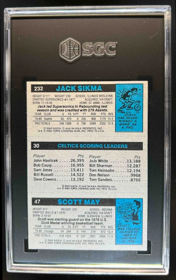 1980-81 Topps Scott May Larry Bird Jack Sikma #30 47 232 Bulls Celtics SGC 7 - Image 2 of 2