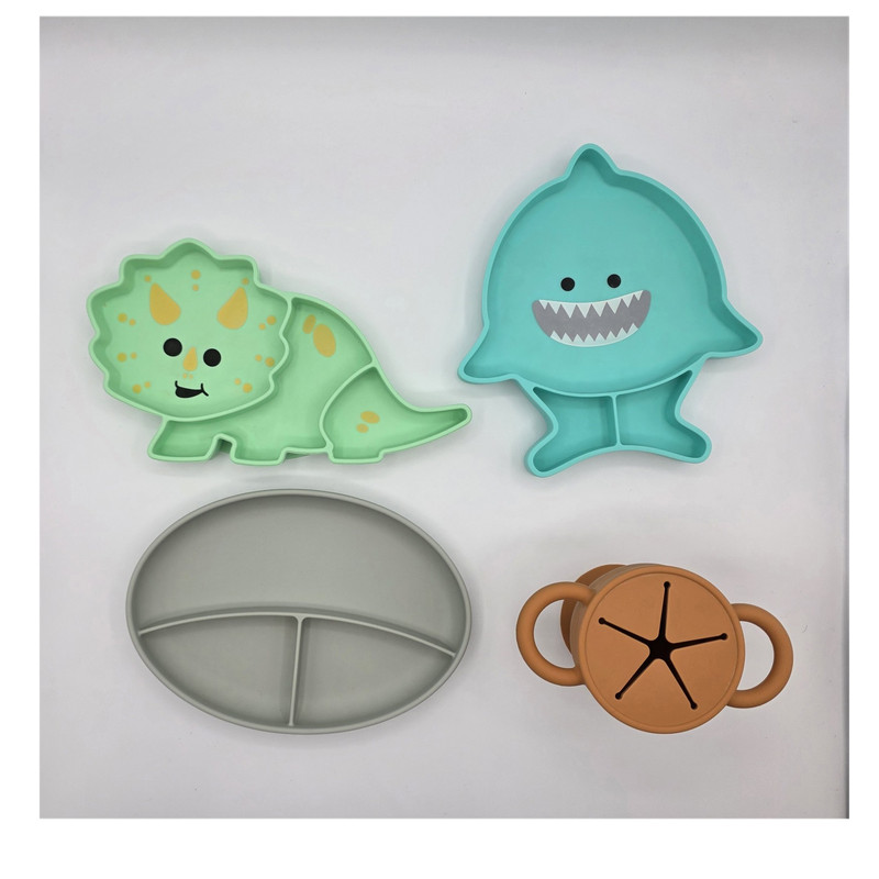 Melii Silicone Dinosaur Shark Kids Plate Bowl Cup Set 4-Piece